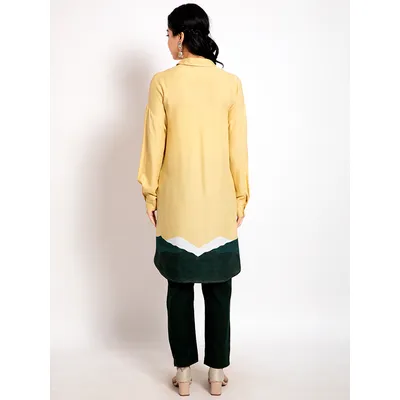 Yellow-Blue Knee-Length Shirt Kurti