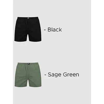 Plain Black and Sage Green Mens Boxer Combos - Pack of Two