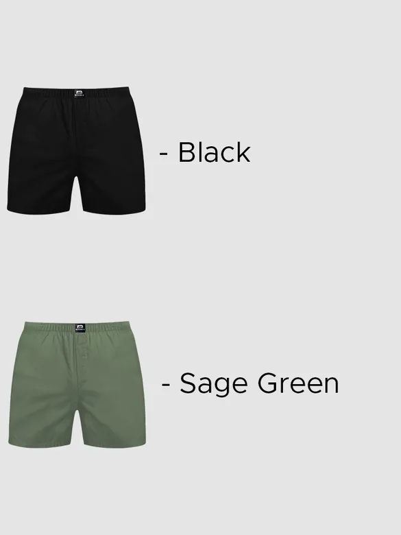 Plain Black and Sage Green Mens Boxer Combo - Pack of Two