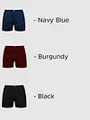 Plain Black Navy Blue And Burgundy Mens Boxer Combo-Pack of 3