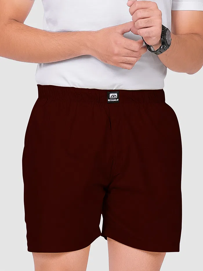 Plain Black Navy Blue And Burgundy Mens Boxer Combo-Pack of 3