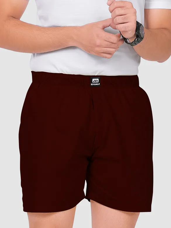 Plain Black Navy Blue And Burgundy Mens Boxer Combo-Pack of 3