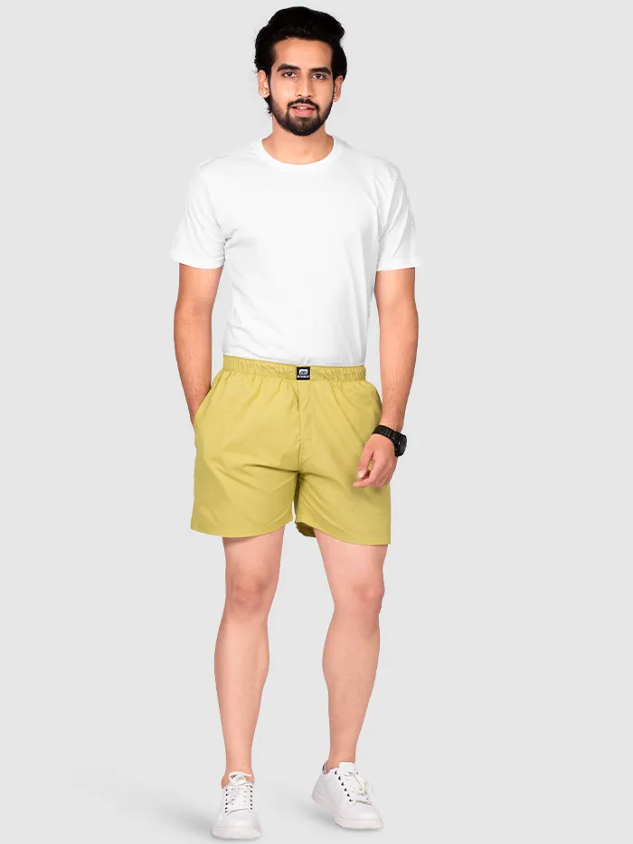 Plain Bottle Green And Dusty Yellow Mens Boxer Combo - Pack of Two