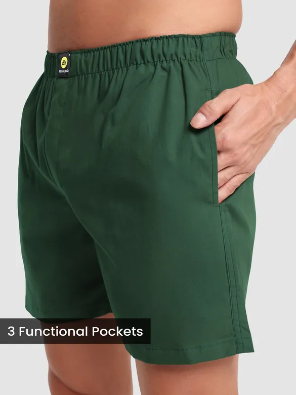 Plain Bottle Green Mens Boxer