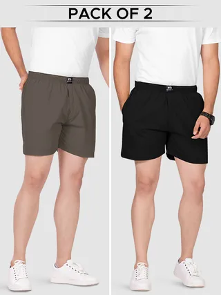 Plain Grizzle Gray And Black Mens Boxer Combo - Pack of Two
