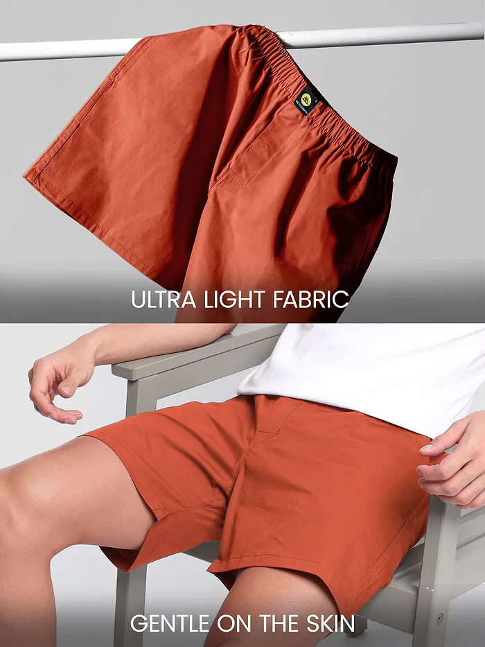 Plain Rust Orange Mens Boxer