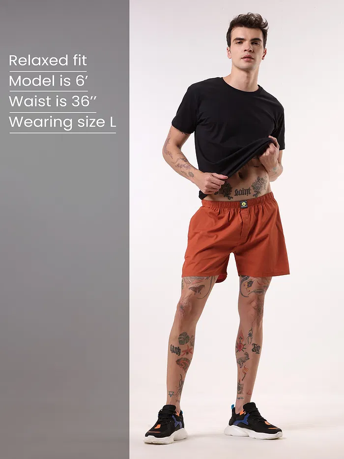 Plain Rust Orange Mens Boxer