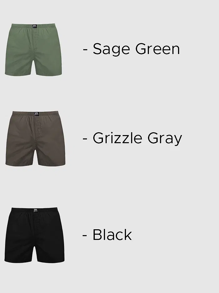 Plain Sage Green Grizzle Gray Black Mens Boxer Combos-Pack of 3