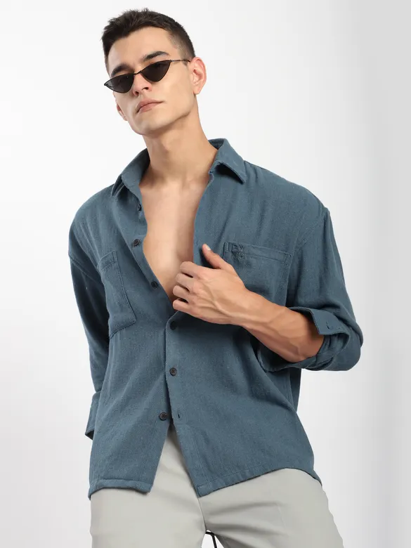 Airforce Blue Dual Pocket Cotton Shirt