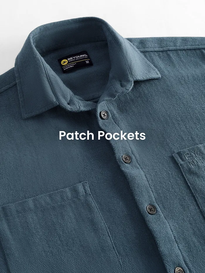 Airforce Blue Dual Pocket Cotton Shirt