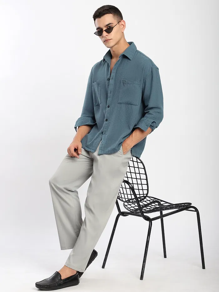 Airforce Blue Dual Pocket Cotton Shirt