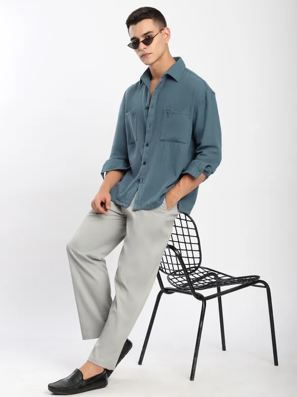 Airforce Blue Dual Pocket Cotton Shirt