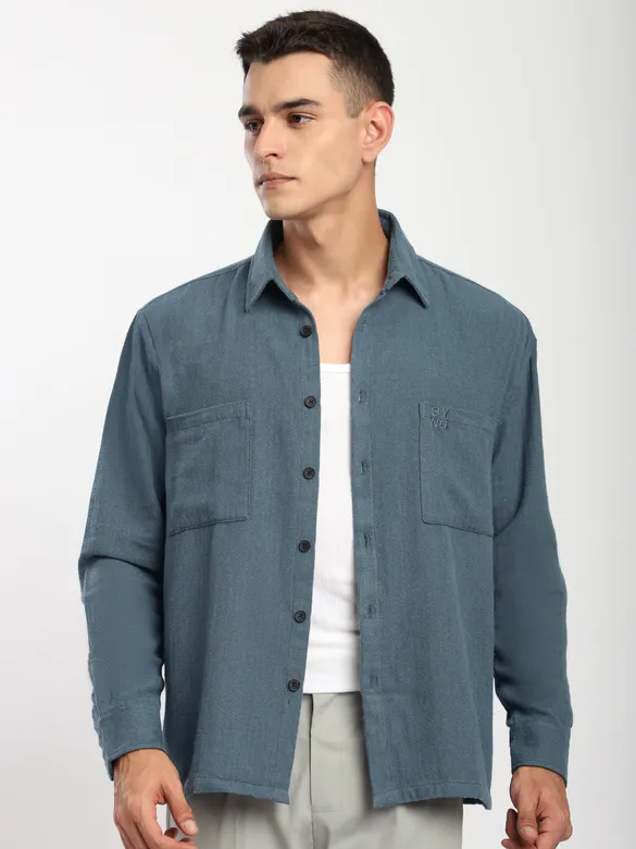 Airforce Blue Dual Pocket Cotton Shirt