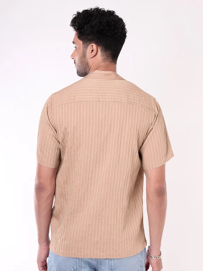 Apricot Striped Casual Shirt for Men
