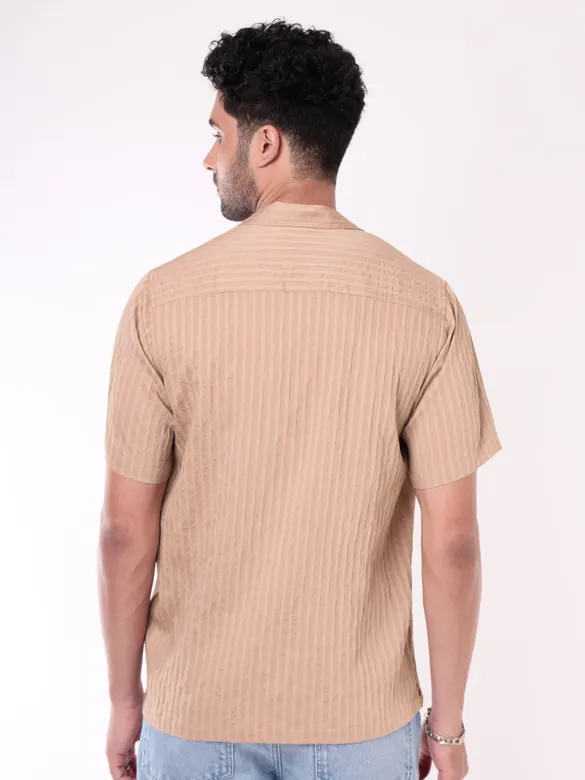 Apricot Striped Casual Shirt for Men