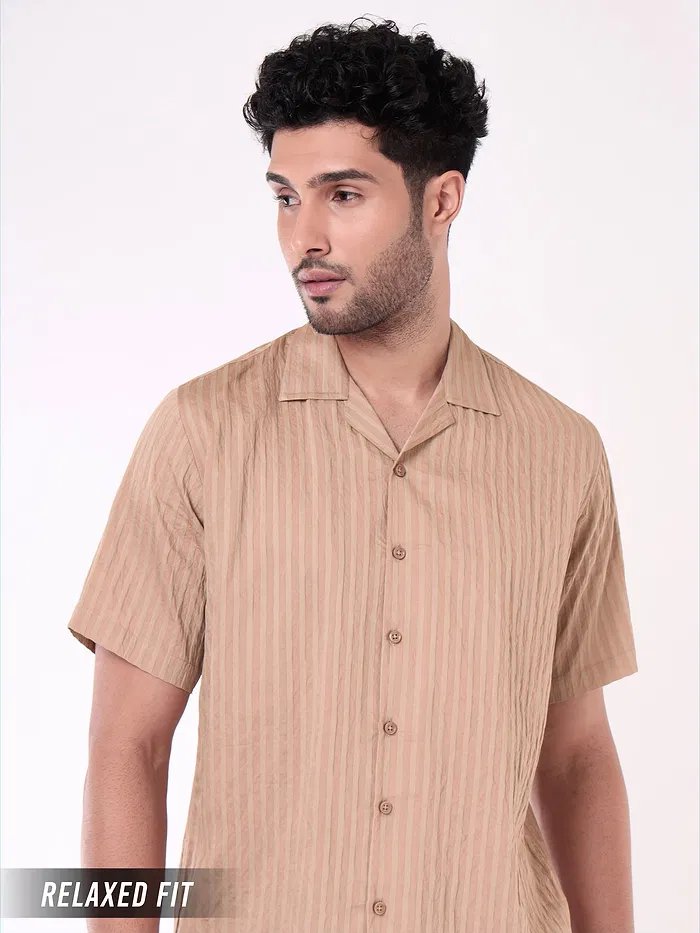 Apricot Striped Casual Shirt for Men