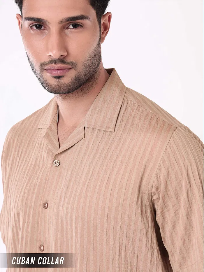 Apricot Striped Casual Shirt for Men