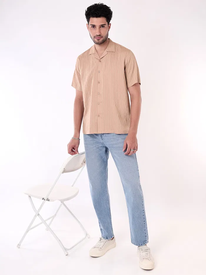 Apricot Striped Casual Shirt for Men