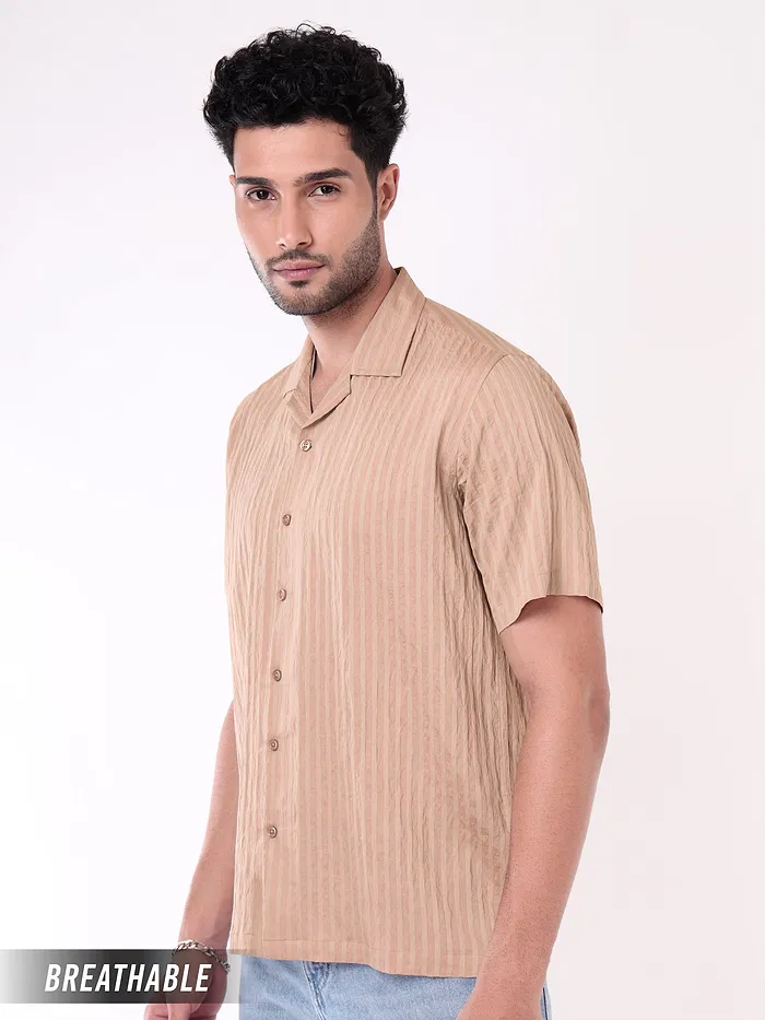 Apricot Striped Casual Shirt for Men