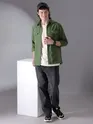 Army Green Plain Suede Urban Shirt for Men