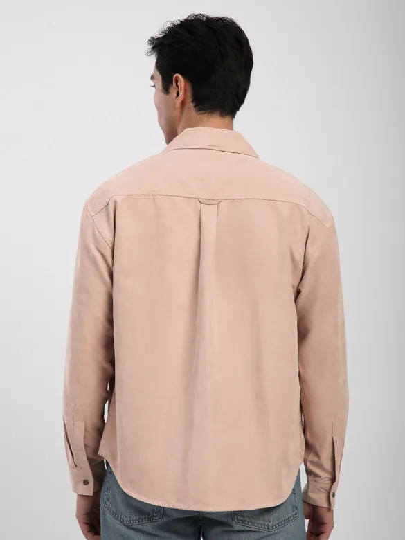 Baby Pink Front Yoke Suede Shirt