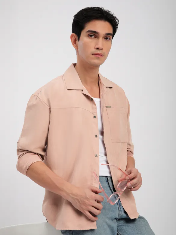 Baby Pink Front Yoke Suede Shirt