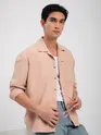 Baby Pink Front Yoke Suede Shirt