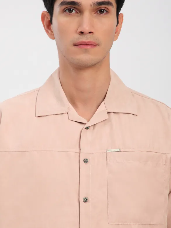 Baby Pink Front Yoke Suede Shirt
