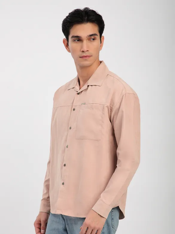 Baby Pink Front Yoke Suede Shirt