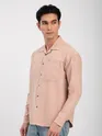 Baby Pink Front Yoke Suede Shirt
