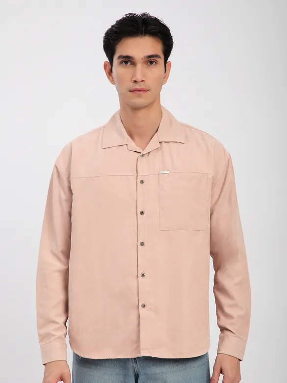 Baby Pink Front Yoke Suede Shirt