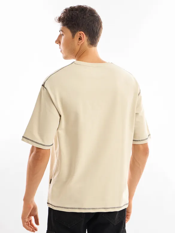 Beige BEYOUNG Puff Print Oversized T-shirt