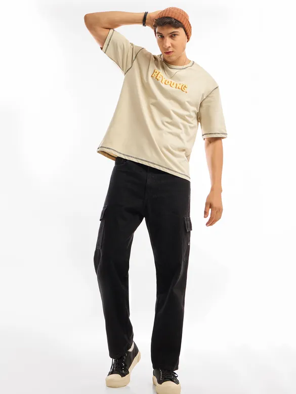Beige BEYOUNG Puff Print Oversized T-shirt