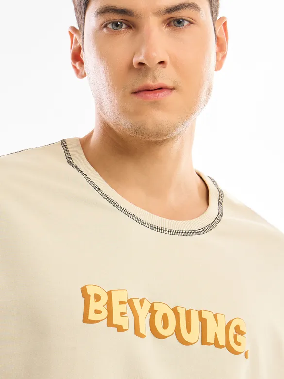 Beige BEYOUNG Puff Print Oversized T-shirt