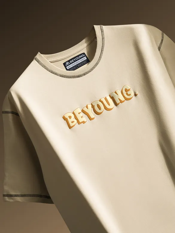 Beige BEYOUNG Puff Print Oversized T-shirt