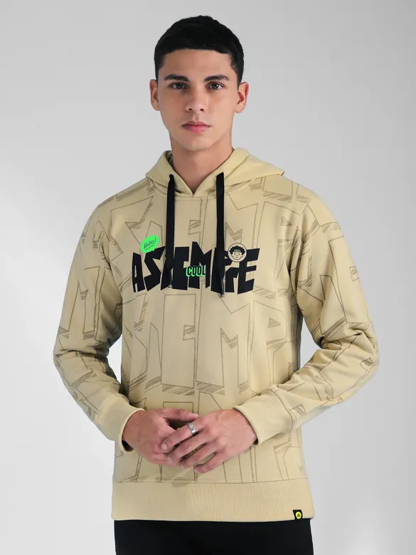 Beige Comic Printed Hoodie