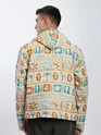 Beige Geometric Floral Print Hoodie Shacket