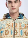 Beige Geometric Floral Print Hoodie Shacket