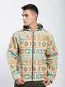 Beige Geometric Floral Print Hoodie Shacket