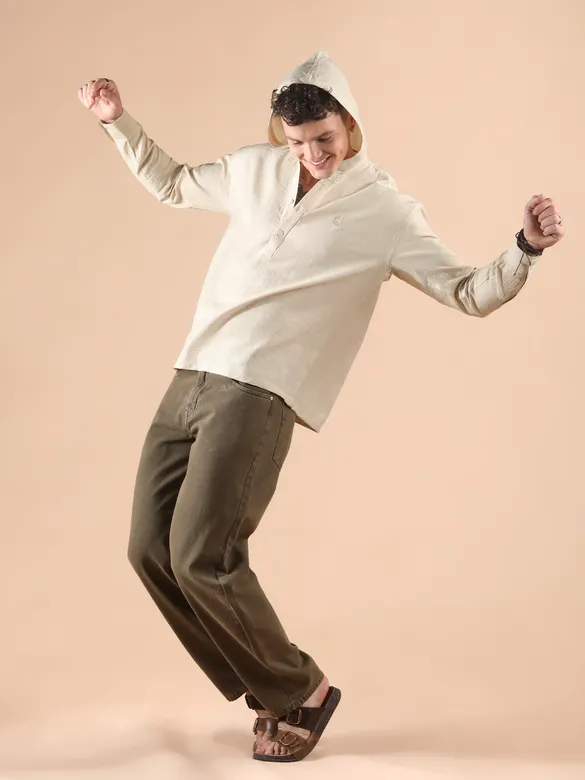 Beige Hooded Shirt