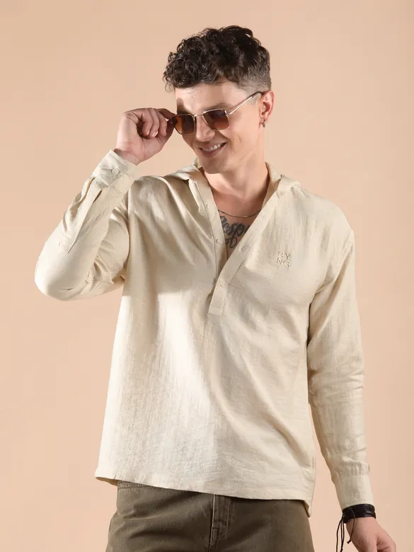 Beige Hooded Shirt