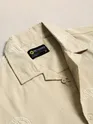 Beige Motif Embroidered Cuban Shirt