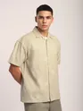 Beige Motif Embroidered Cuban Shirt