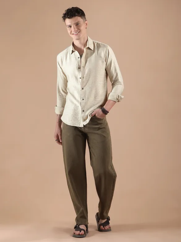 Beige Textured Check Shirt