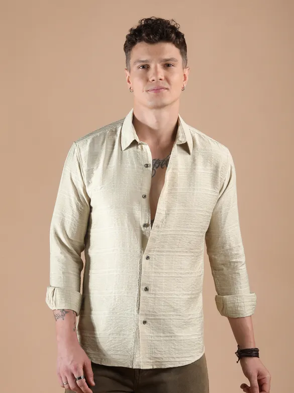 Beige Textured Check Shirt