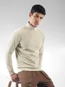 Man in beige ribbed turtleneck sweatshirts for men | Beyoung