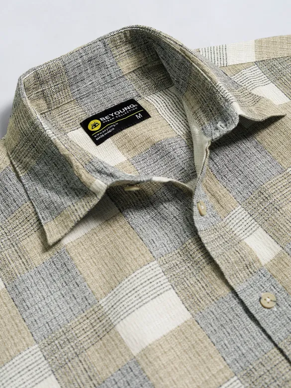 Beige Waffle Checked Shirt