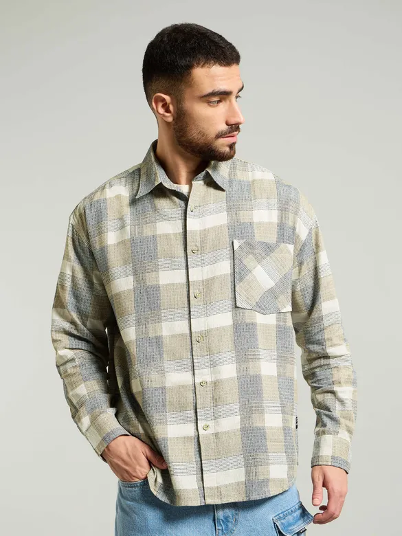 Beige Waffle Checked Shirt