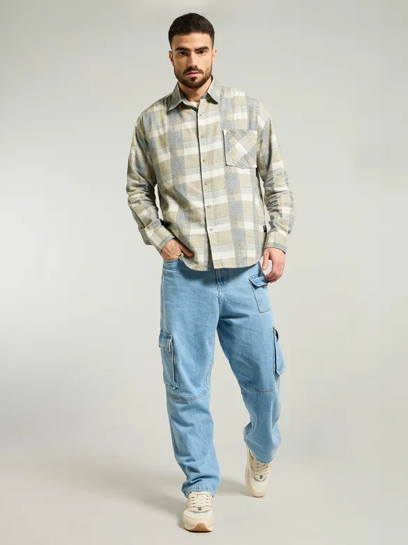 Beige Waffle Checked Shirt