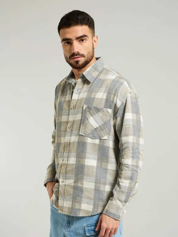 Beige Waffle Checked Shirt